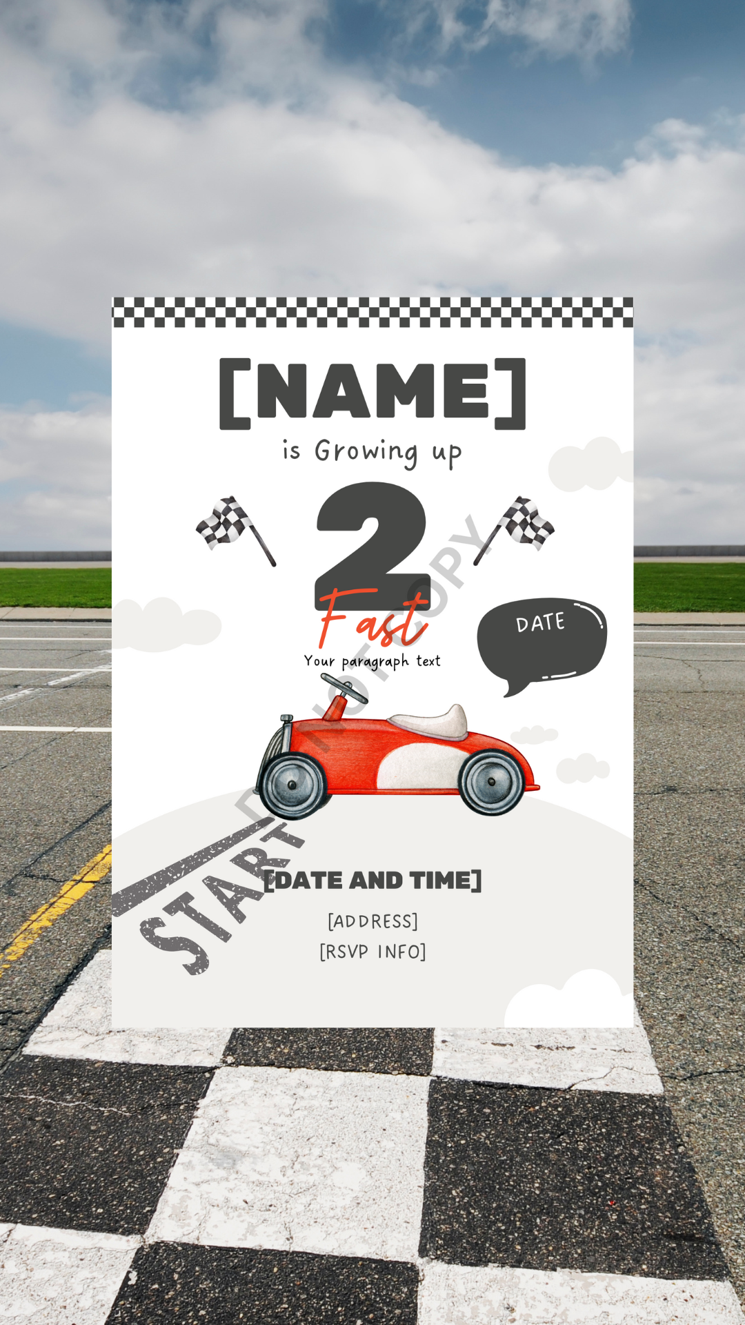 🏁 Kids Race Car Birthday Invitation – Personalized Printable Invite