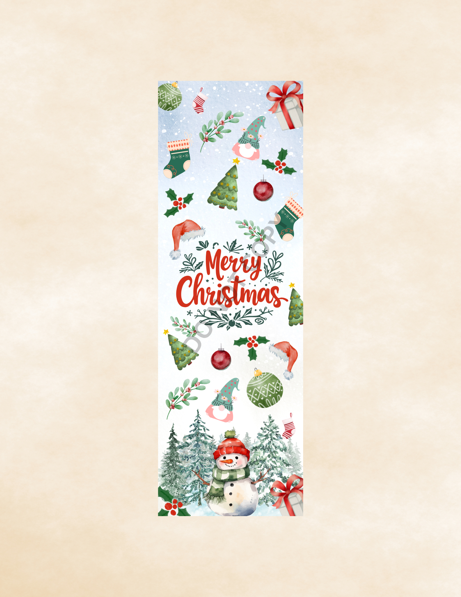 Merry Christmas Icons Bookmark – Laminated with Tassel
