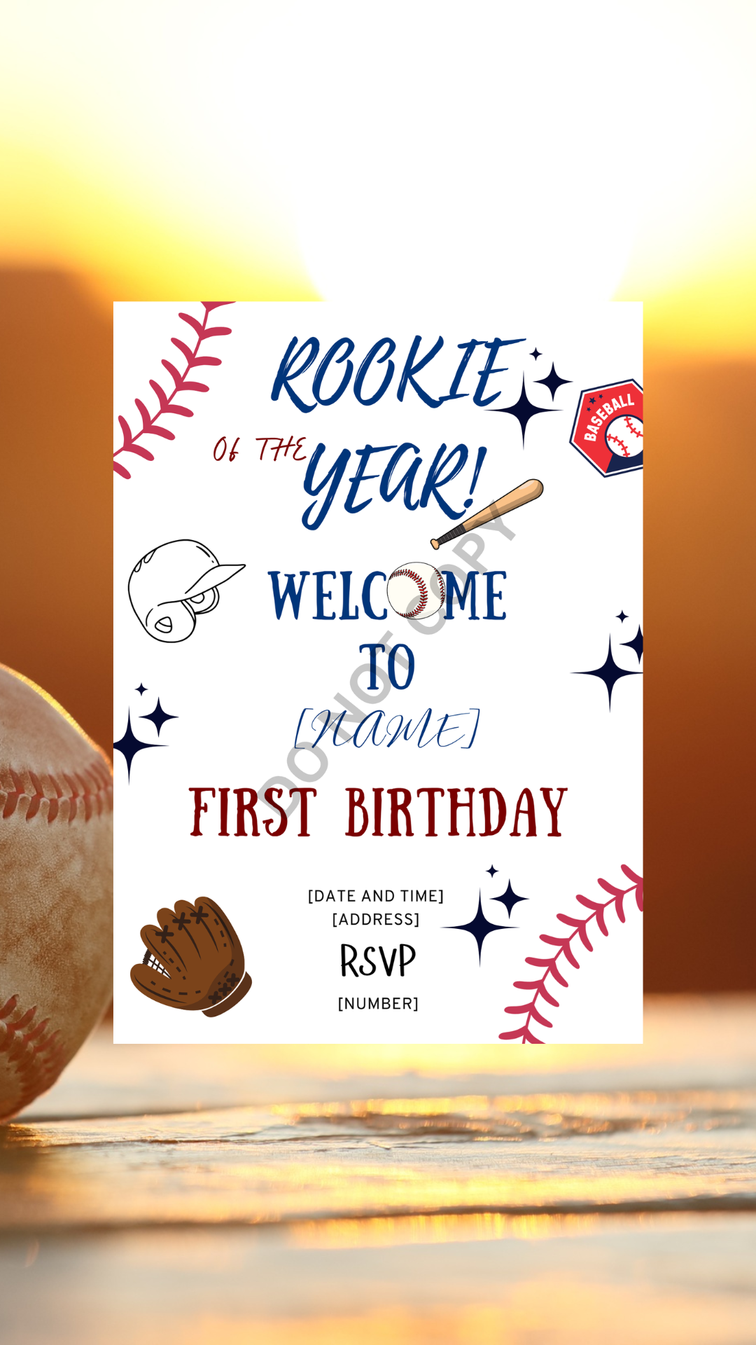 Baseball Rookie Turns One – Birthday Invitation ⚾